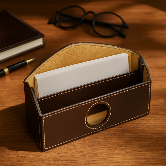Leather Brown Table Top Document Container