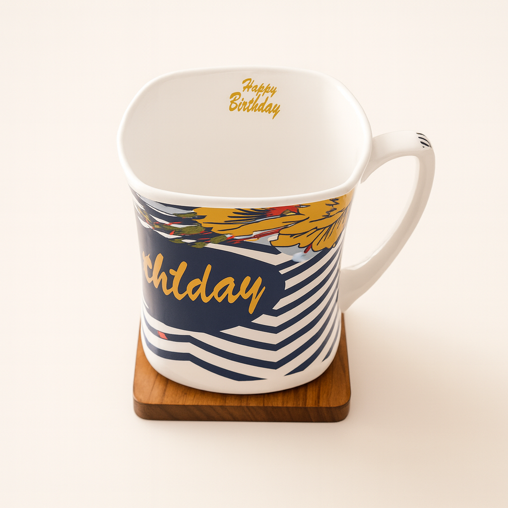 Bhokals Happy Birthday Blue Printed White Coffee Mug