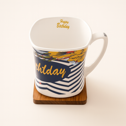 Bhokals Happy Birthday Blue Printed White Coffee Mug