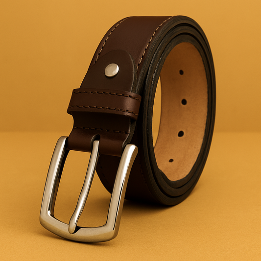 Bhokals Men Chocolate Brown Formal Leather Belt