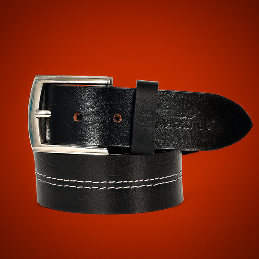 Men Black Middle Thread Leather Belt