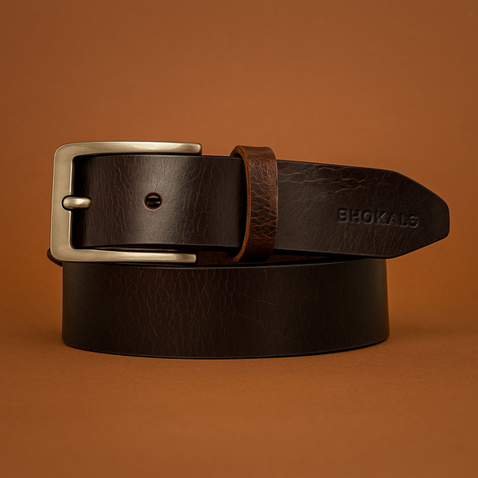 Bhokals Men Brown Crunch Leather Belt