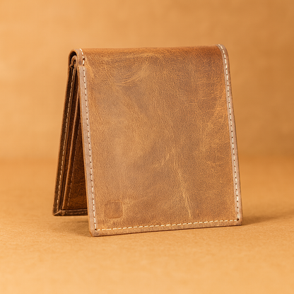 Premium Leather Trifold Wallet, Tan Brown, Genuine Leather, Multiple Card Slots, Classic Vintage Design