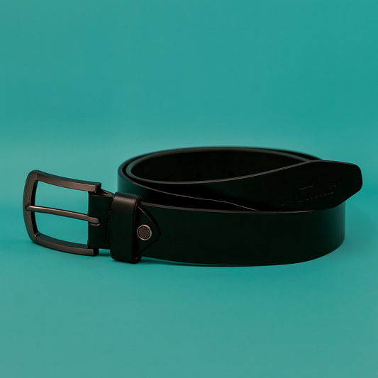 Bhokals Men Black Crunch Leather Belt