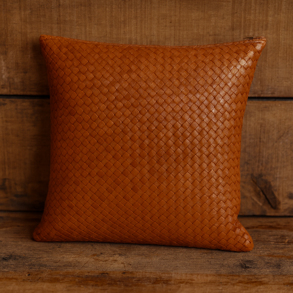 Leather Brown Weave Cushion