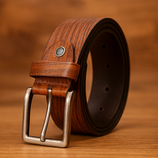 Bhokals Men Brown Wood Texture Leather Belt