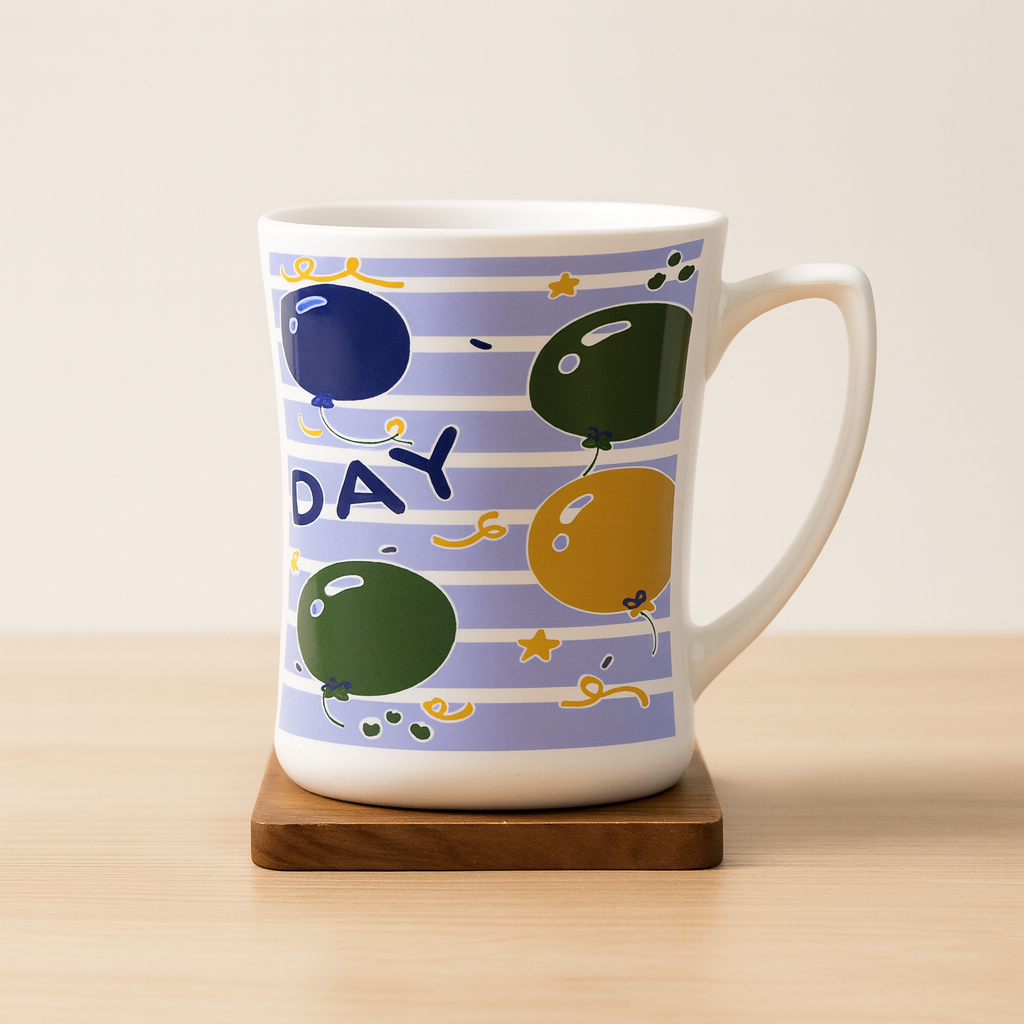 Bhokals Happy Birthday Printed Blue White Coffee Mug