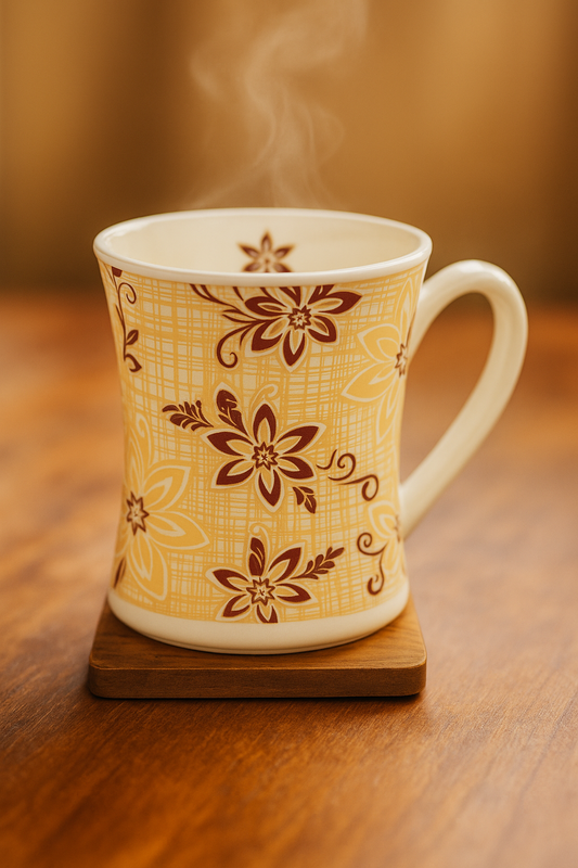 Bhokals Golden Cream Flower Printed White Coffee Mug