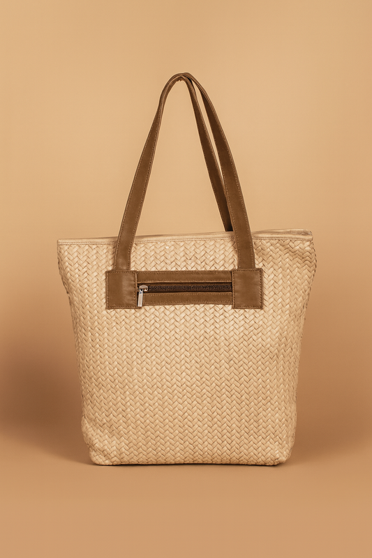 Leather Cream Weave Women Shoulder Bag