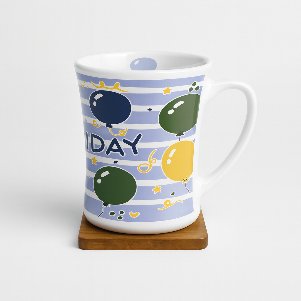 Bhokals Happy Birthday Round Blue White Coffee Mug