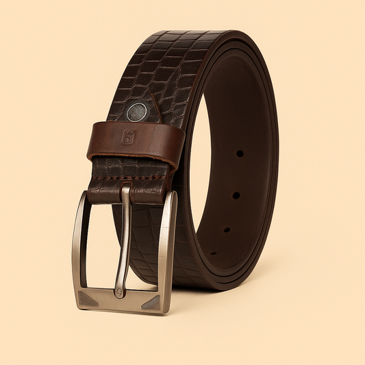Bhokals Men Brown Crocs Texture  Casual Leather Belt
