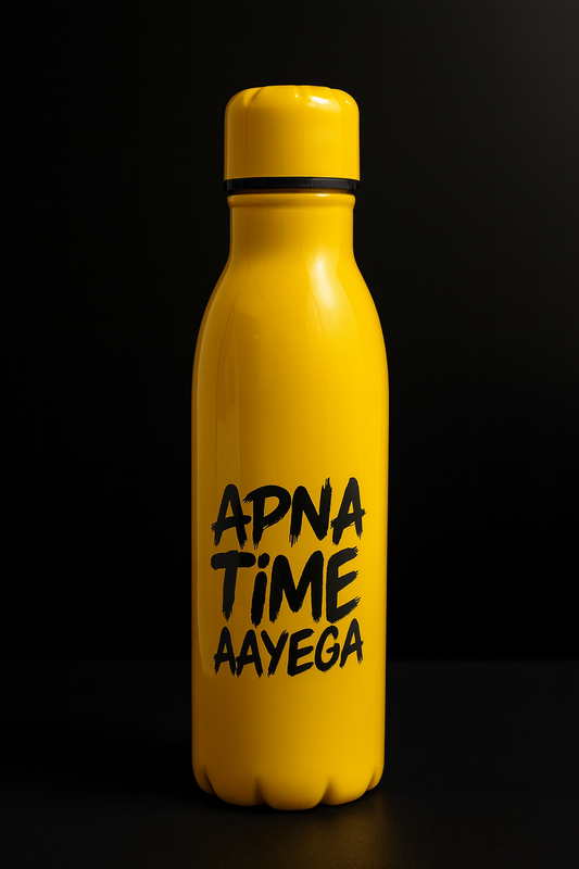 Apna Time Ayega Printed Yellow Water Bottle