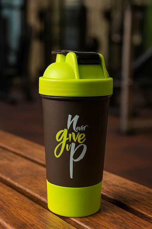 Never Give Up Printed Green Black Gym Shaker