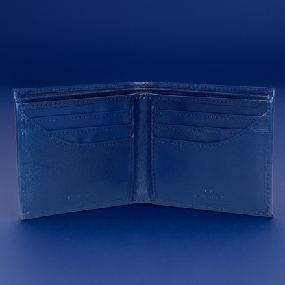 Men's Classic Leather Bifold Wallet, Navy Blue, Multiple Card Slots, Slim Design