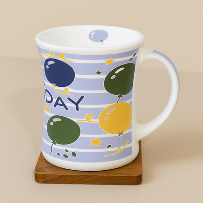Bhokals Happy Birthday Round Blue White Coffee Mug