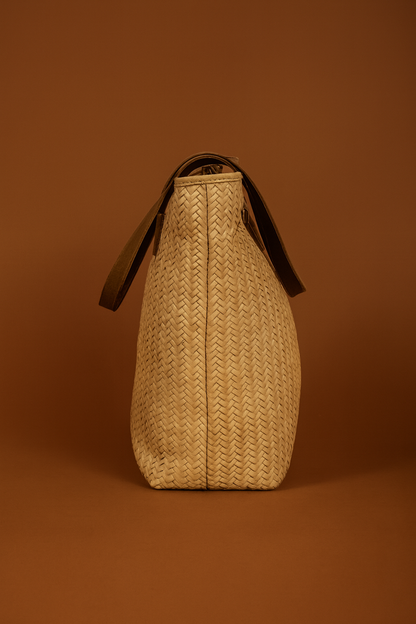 Leather Cream Weave Women Shoulder Bag