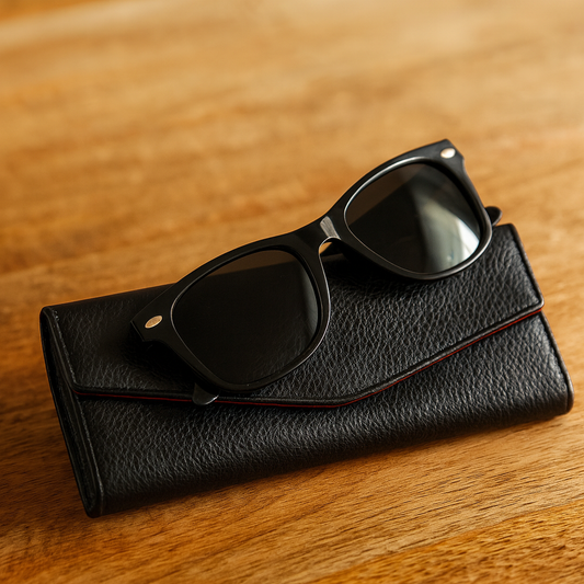 Leather solid black sunglass cover