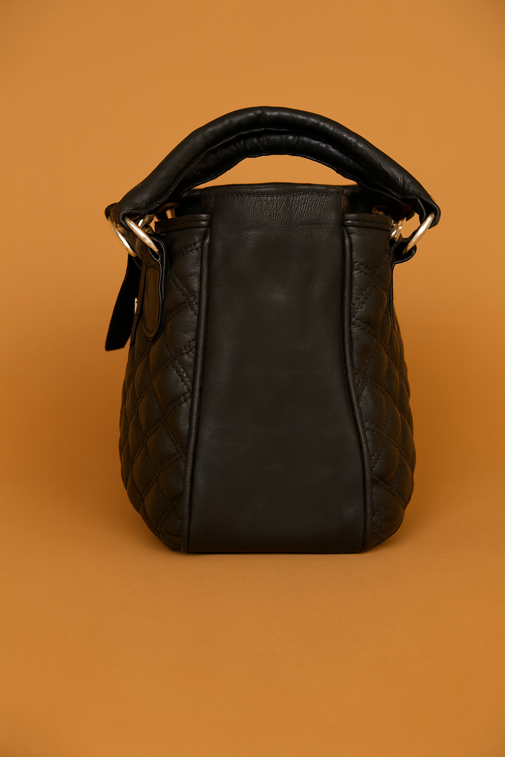 Leather Black Check Women Hand Bag