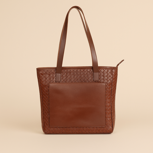 Leather Brown Weave Women Shoulder Bag