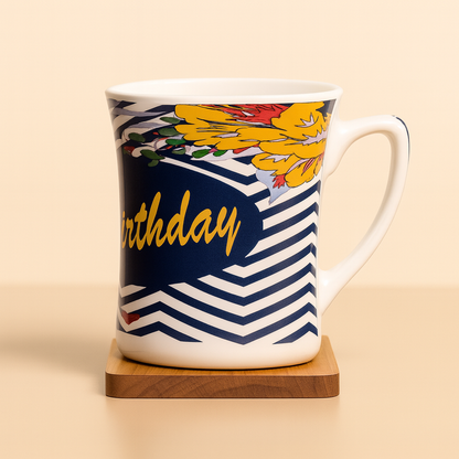 Bhokals Happy Birthday Blue Printed White Coffee Mug