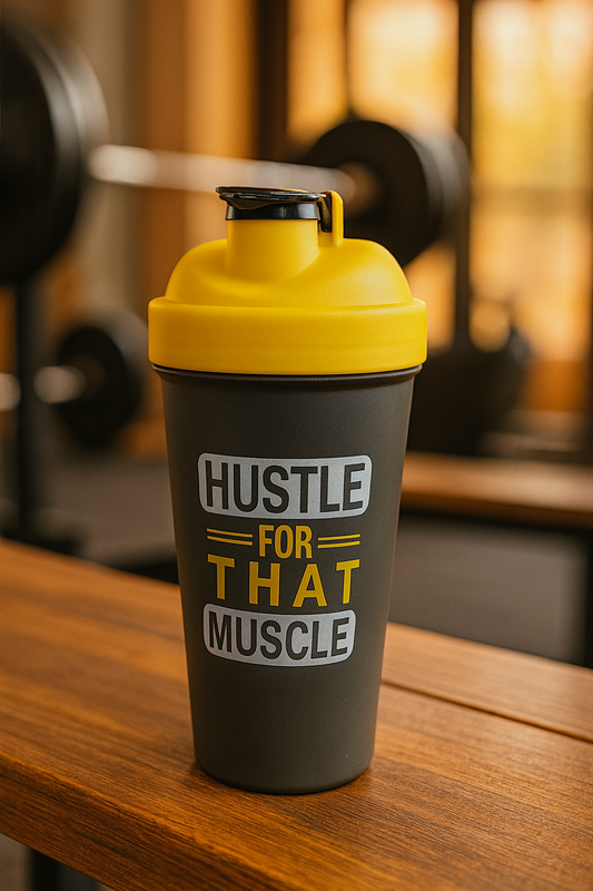 Hustle Printed Yellow Black Gym Shaker