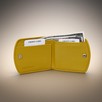 Leather Solid Yellow Women Pocket Wallet