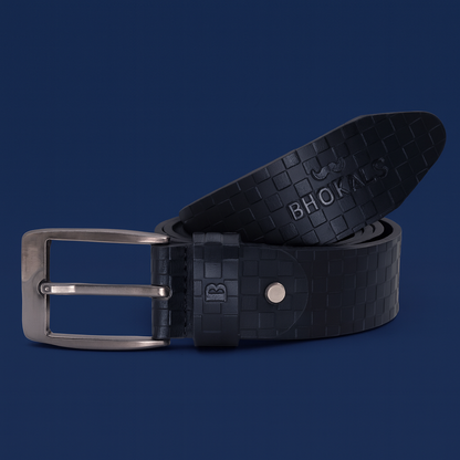 Bhokals Men Black Chess Plub Leather Belt