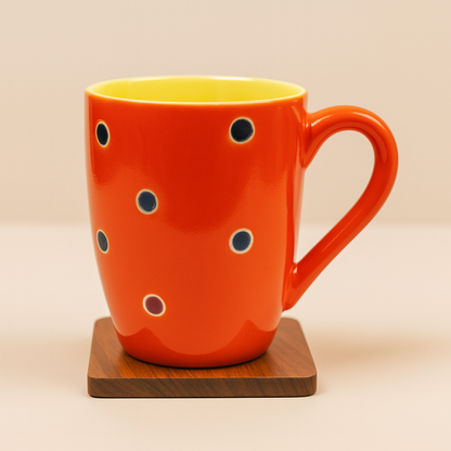Bhokals Dots Printed Orange Yellow Coffee Mug