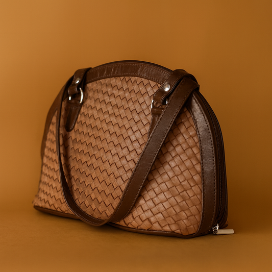 Leather Tan Weave Women Hand Bag