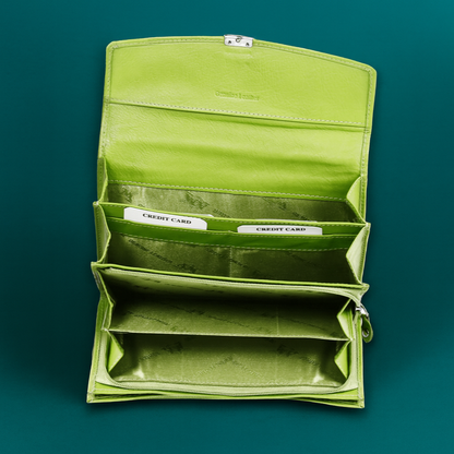 Leather Solid Green Women Wallet