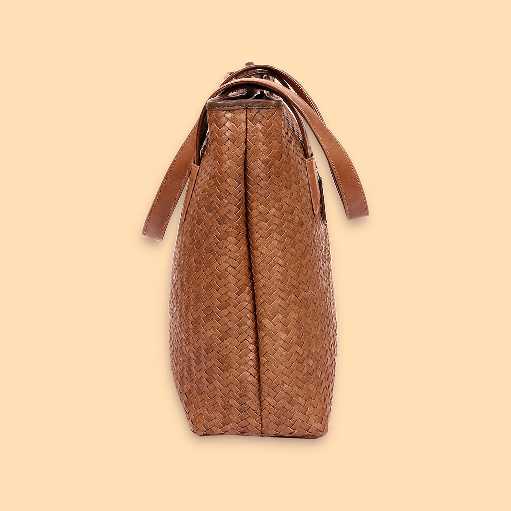 Leather Brown Weave Women Shoulder Bag