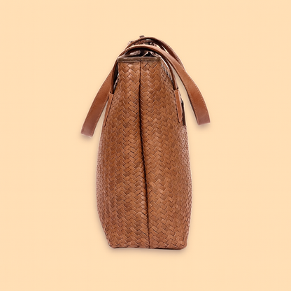 Leather Brown Weave Women Shoulder Bag