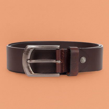 Bhokals Men Chocolate Brown Grain Leather Belt