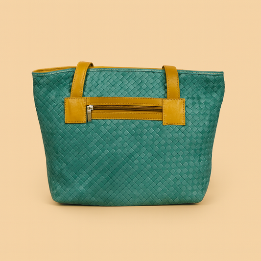 Leather Green Weave Women Shoulder Bag