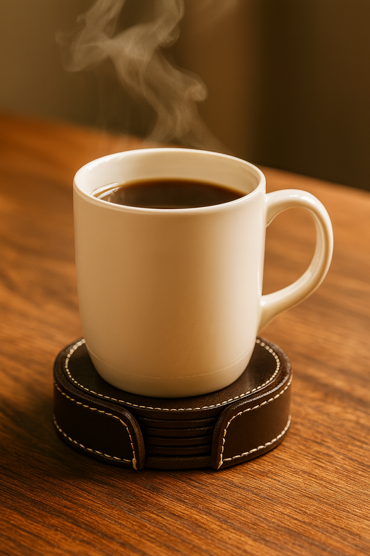 Leather Brown Round Tea Coaster