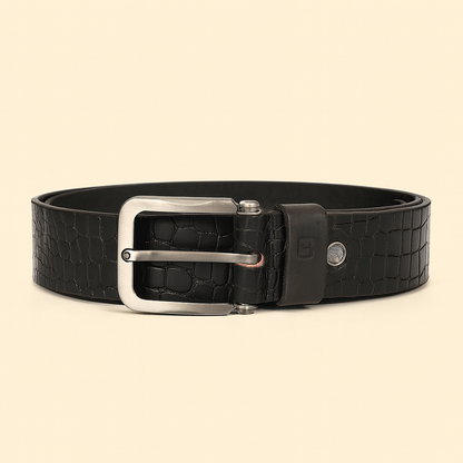 Bhokals Men Black Crocs Texture Leather Belt