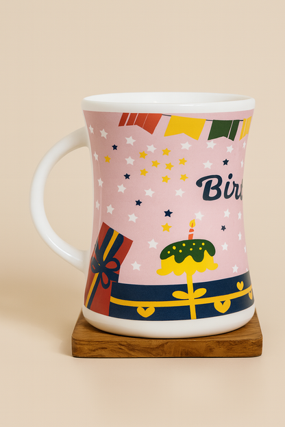 Bhokals Happy Birthday Pink Printed White Round  Coffee Mug