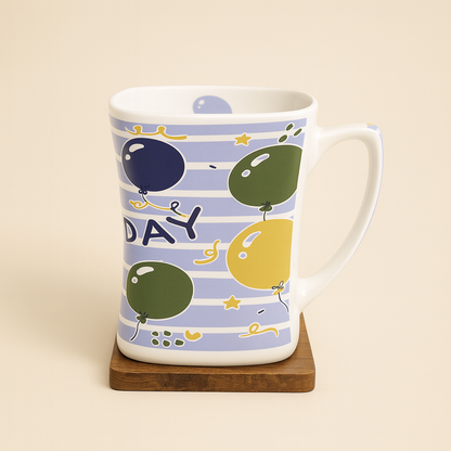 Bhokals Happy Birthday Printed Blue White Coffee Mug