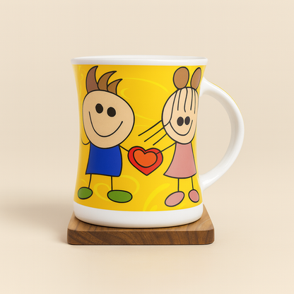 Bhokals Love Cartoon Yellow Printed White Coffee Mug