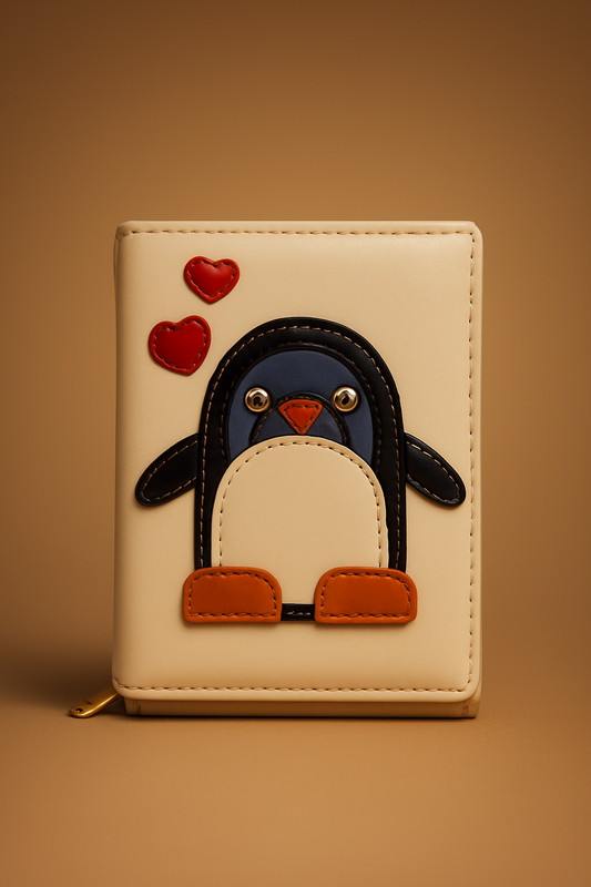Leather Cream Penguin Women Pocket Wallet