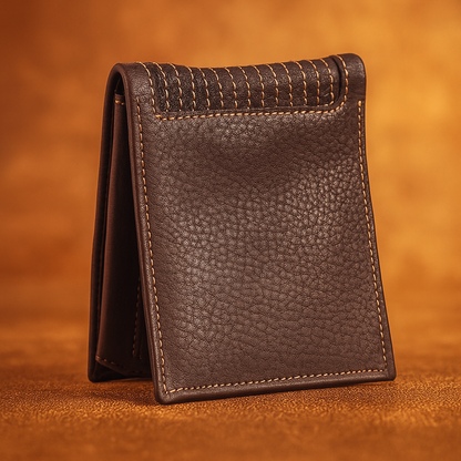 Leather Brown White Thread Men Wallet