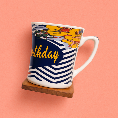 Bhokals Happy Birthday Blue Printed White Coffee Mug