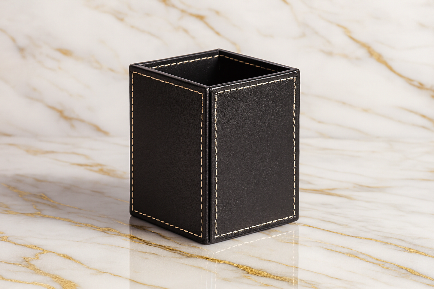 Leather Brown Square Pen Holder