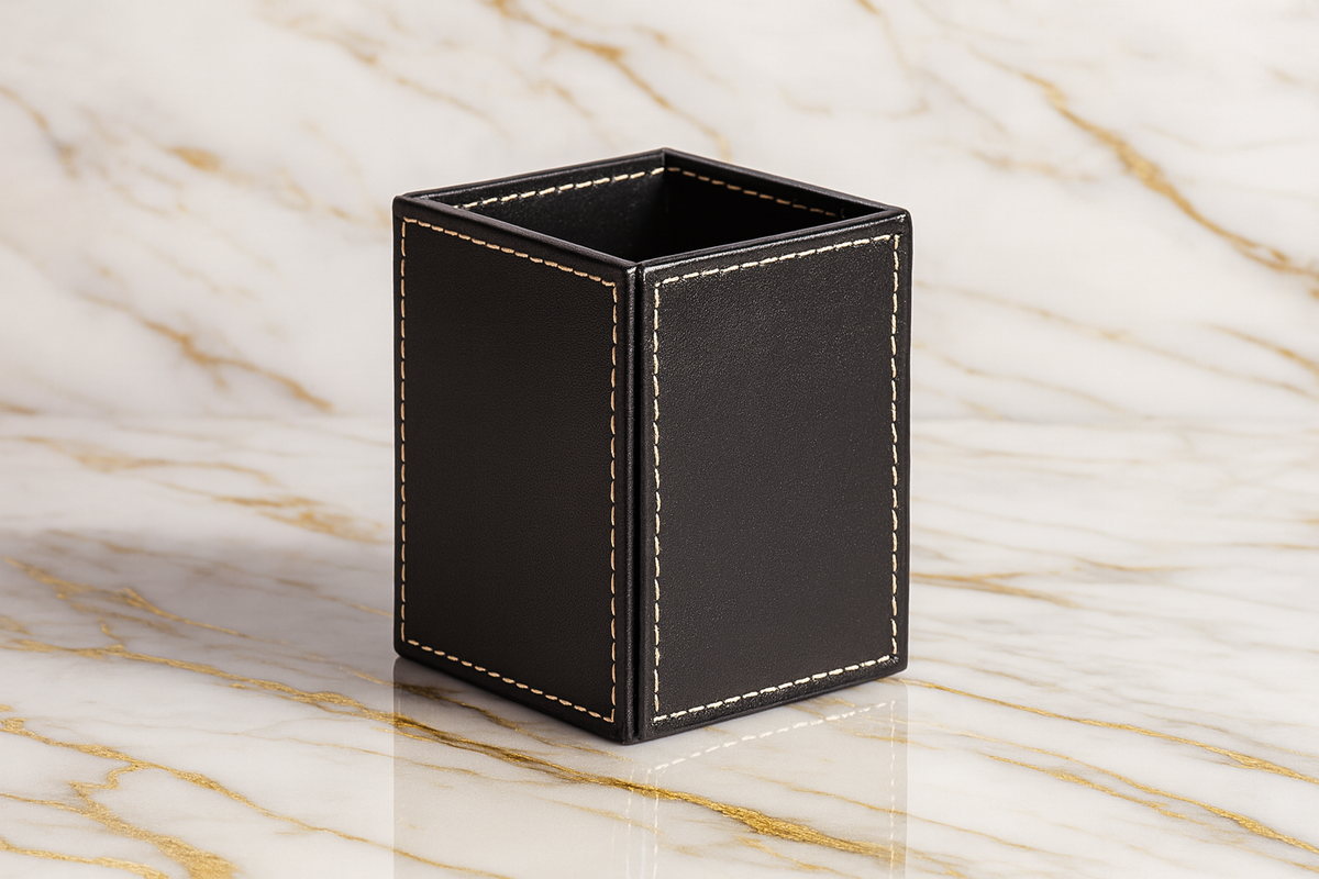 Leather Brown Square Pen Holder