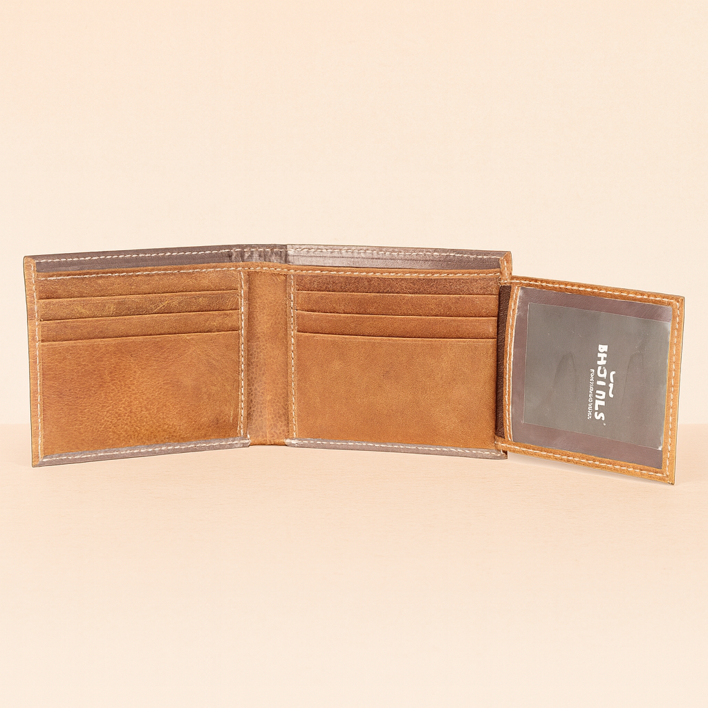 Premium Leather Trifold Wallet, Tan Brown, Genuine Leather, Multiple Card Slots, Classic Vintage Design