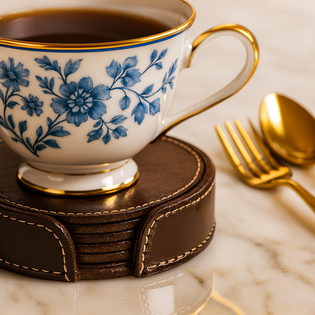 Leather Brown Round Tea Coaster