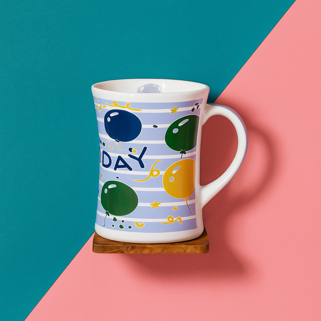 Bhokals Happy Birthday Round Blue White Coffee Mug