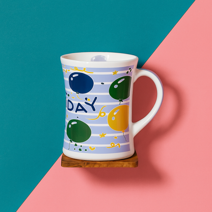 Bhokals Happy Birthday Round Blue White Coffee Mug