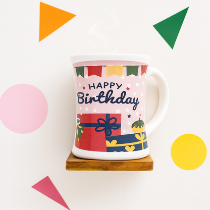 Bhokals Happy Birthday Pink Printed White Round  Coffee Mug
