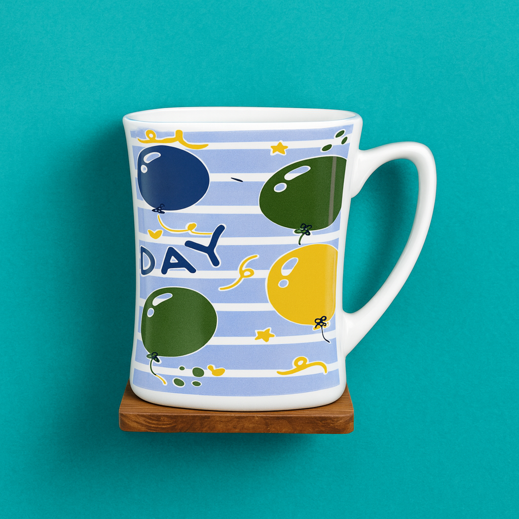 Bhokals Happy Birthday Printed Blue White Coffee Mug